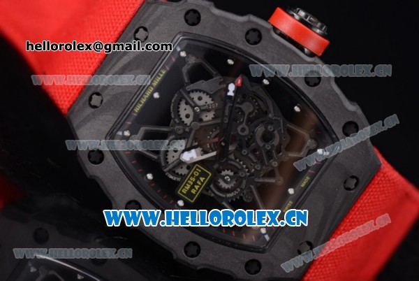 Richard Mille RM35-01 Miyota 9015 Automatic PVD Case with Skeleton Dial Dot Markers and Red Leather Strap - Click Image to Close